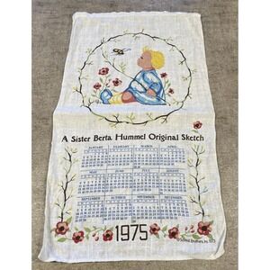 Vintage LINEN Kitchen TOWEL FABRIC 1975 BERTA HUMMEL Girl&Honeybee Calendar NOS